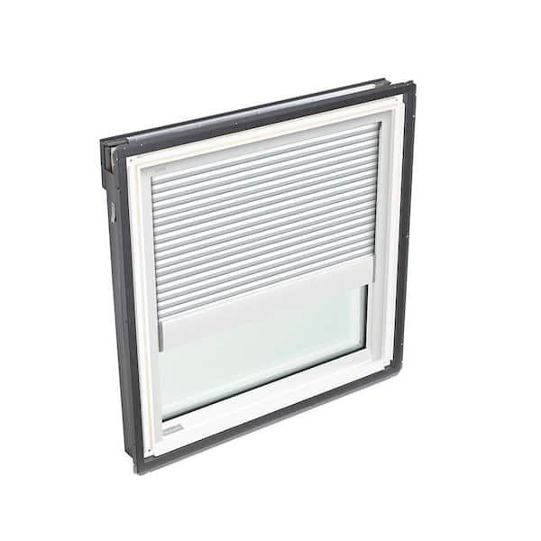 VELUX 22-1/2 in. x 22-15/16 in. Fixed Deck Mount Skylight with Laminated Low-E3 Glass and White Manual Room Darkening Blind