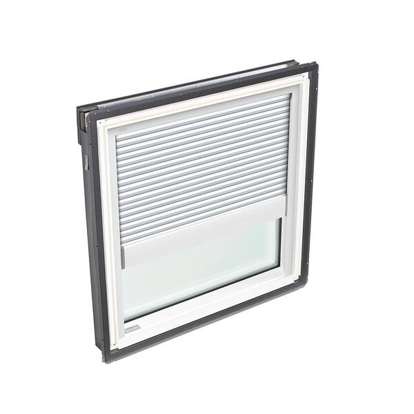 VELUX 44-1/4 in. x 45-3/4 in. Fixed Deck Mount Skylight with Laminated Low-E3 Glass and White Manual Room Darkening Blind
