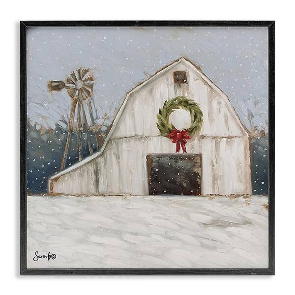 Stupell Industries Winter Barn with Snowflakes by Sara G. Designs 1 Piece Framed Graphic Print Nature Poster Art Print 24 in. x 24 in.
