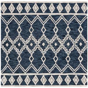 Abstract Navy/Ivory 6 ft. x 6 ft. Chevron Tribal Square Area Rug