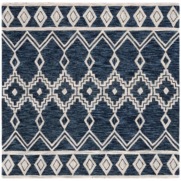 SAFAVIEH Abstract Navy/Ivory 6 ft. x 6 ft. Chevron Tribal Square Area Rug