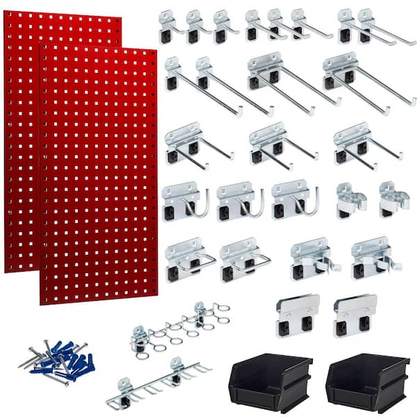 LocBoard 36 in. H X 18 in. W Steel Pegboards with 30 pc. LocHook Assortment & Hanging Bin System