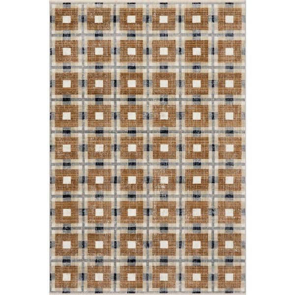 Sorelle Modern Plaid Area Light Brown 4 ft. x 6 ft. Indoor Area Rug
