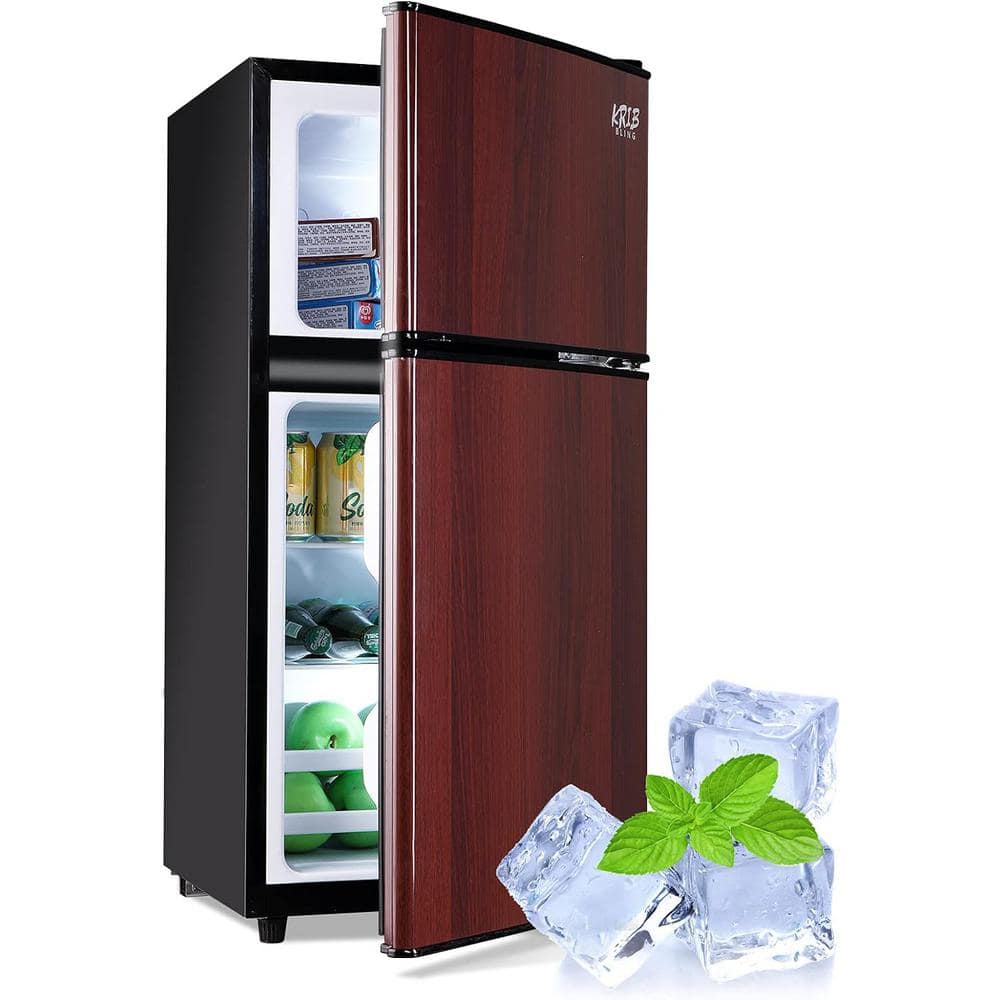 17.5 in. 3.5 cu. ft. Compact Mini Refrigerator in Brown with 2 Doors and 7 Level Thermostat Removable Shelves, Browm