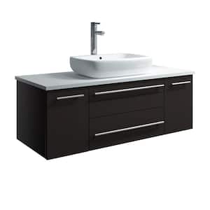 Lucera 42 in. W Wall Hung Bath Vanity in Espresso with Quartz Stone Vanity Top in White with White Basin