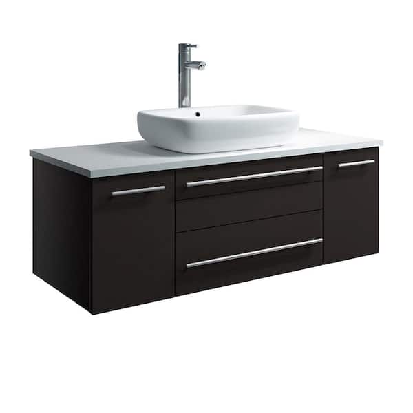 Fresca Lucera 42 in. W Wall Hung Bath Vanity in Espresso with Quartz Stone Vanity Top in White with White Basin
