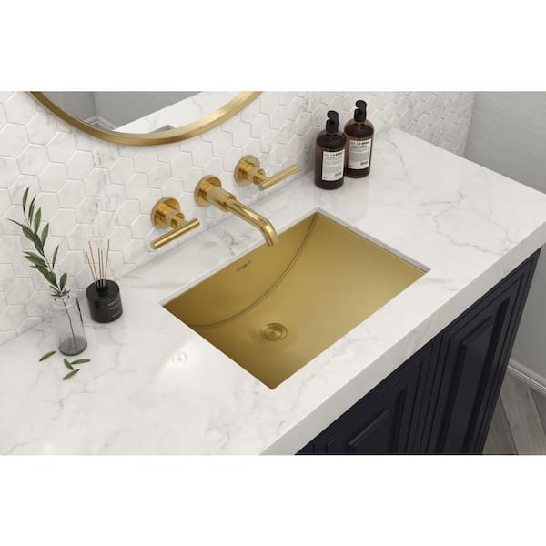 Ariaso 34 in. Undermount Rectangular 16-Gauge Stainless Steel Bathroom Sink in Brushed Gold Polished Brass