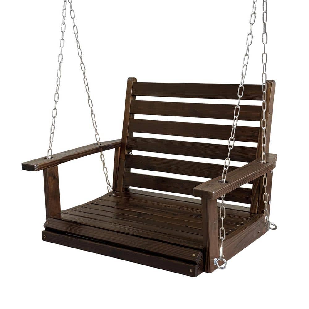 32.2 in. Wooden Porch Swing 1-Person with Hanging Chains and 7mm Springs, 880 lbs.Weight Capacity, Deep Brown price history on PriceWatchPro