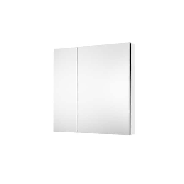 32 in. W x 36 in. H Rectangular Medicine Cabinet with Mirror in Silver with Adjustable Shelves, Soft-Close