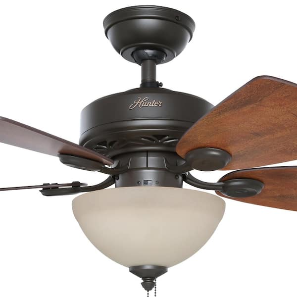 Hunter 34” New Bronze Ceiling Fan with Cabin Home/Walnut Blades & Light Kit 