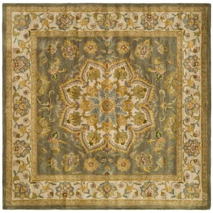 Heritage Green/Taupe 6 ft. x 6 ft. Square Border Area Rug
