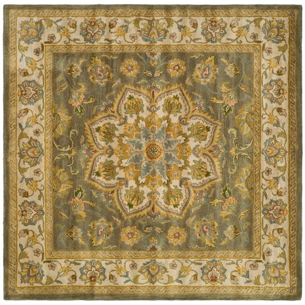 SAFAVIEH Heritage Green/Taupe 6 ft. x 6 ft. Square Border Area Rug
