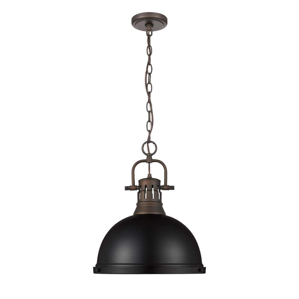 Duncan 16.875 in. 1 Light Rubbed Bronze Pendant Light with Matte Black Shade price history on PriceWatchPro
