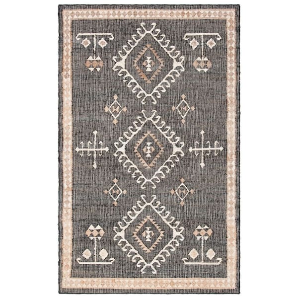 Kilim Black/Ivory 4 ft. x 6 ft. Native American Border Area Rug