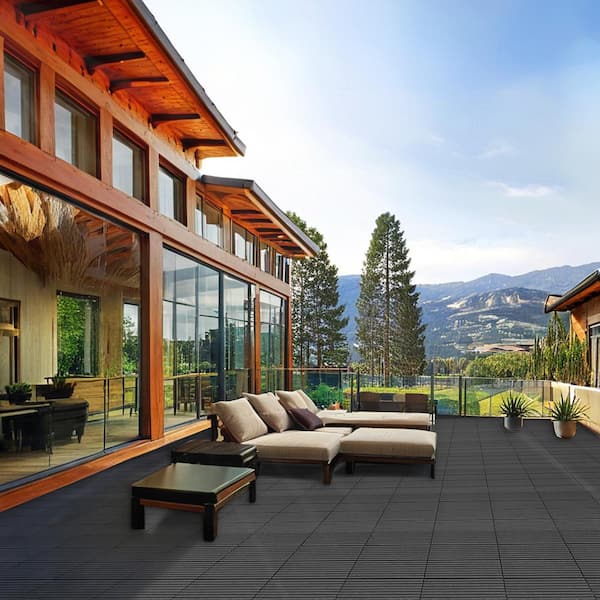 1 ft. x 1 ft. Plastic Composite Deck Tile in Dark Gray, Resist Rust, Water, Easy to DIY and Maintain(20 per Case)
