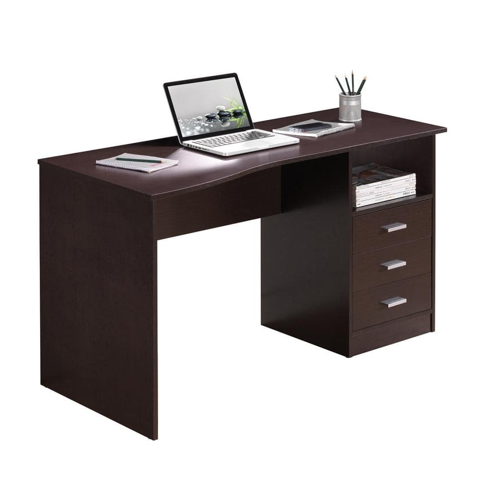 Espresso Gray 51" Wood Desk with 3 Drawers and Shelf