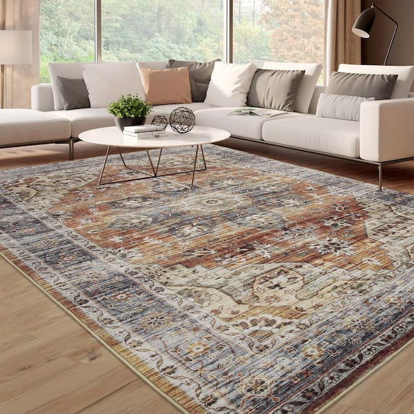 GlowSol Beige 8 ft. x 10 ft. Washable Floral Indoor Entryway Area Rug  LS_PHO_0YI9IEIC - The Home Depot