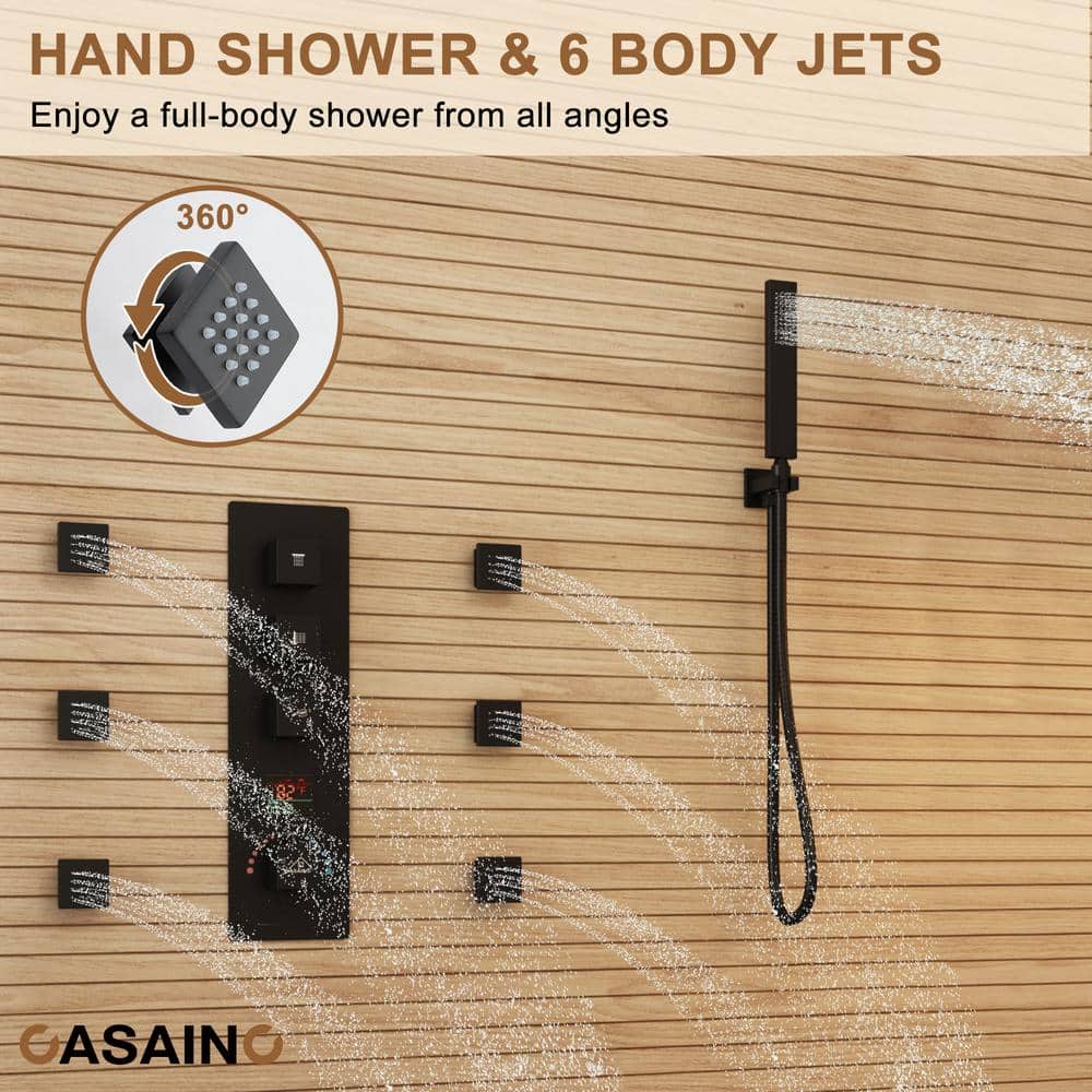 Matte Black Multi-Function Thermostatic Shower System with Digital Display