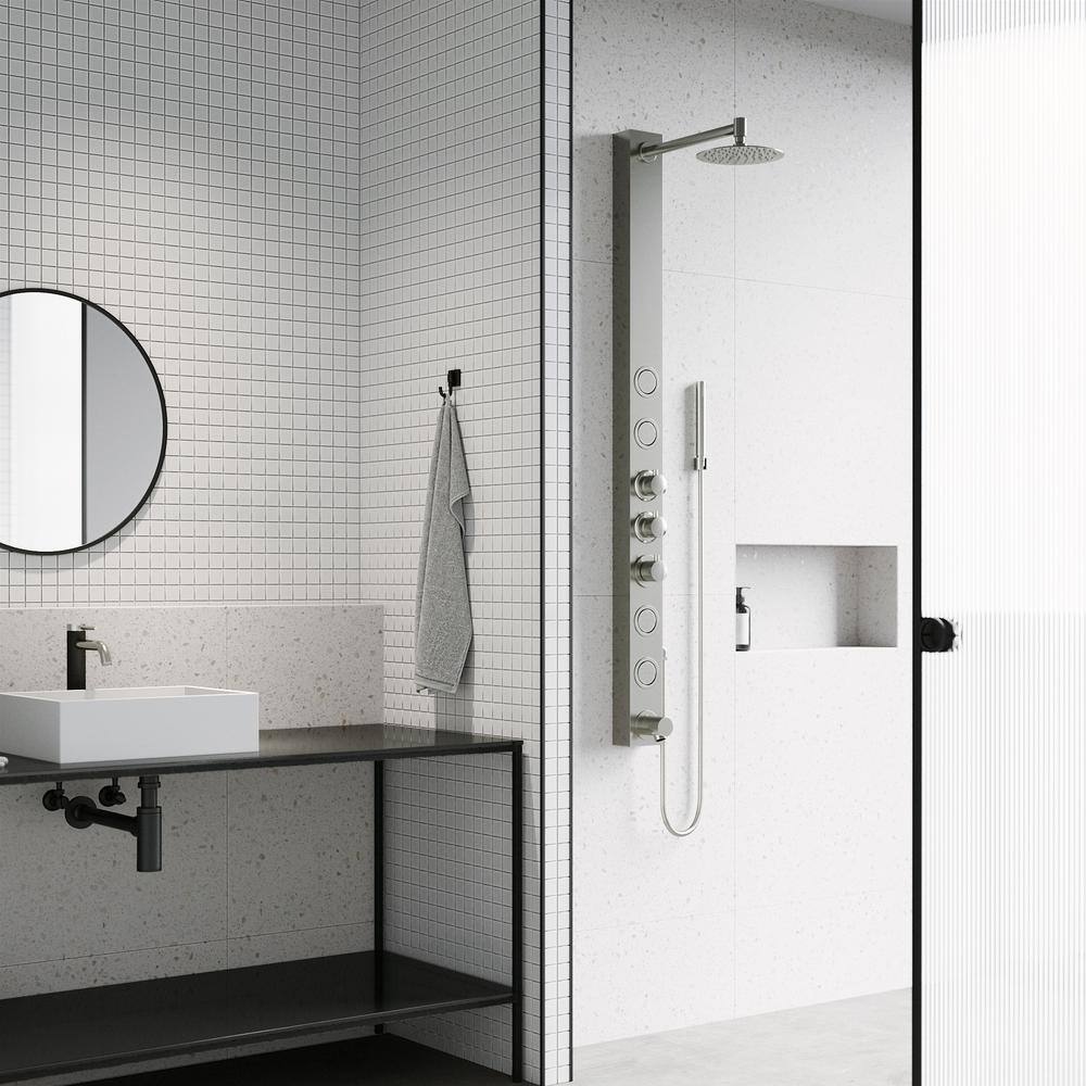 Bowery Stainless Steel 58" Shower Panel with Jets and Tub Filler