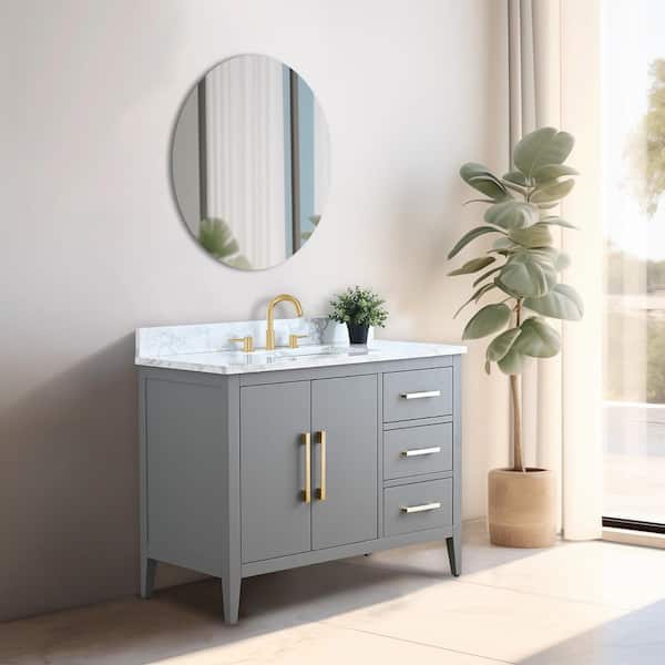 Vanity Art 42 in. W x 22 in. D x 34 in. H Single Sink Bathroom Vanity Cabinet in Cashmere Gray with Engineered Marble Top