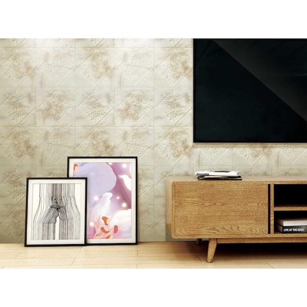 Falkirk Jura II 28 in. x 28 in. Peel and Stick Beige, Brown Flowers in Rhombus PE Foam Decorative Wall Paneling (5-Pack)