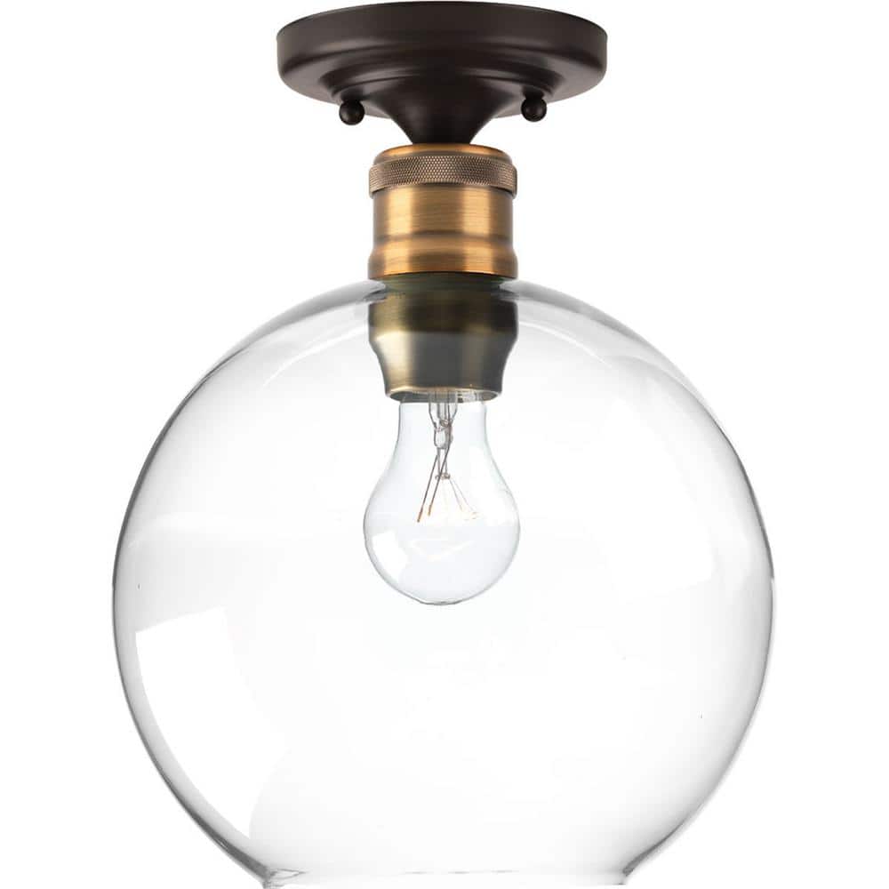 Antique Bronze Globe Flush Mount Light with Glass Shade