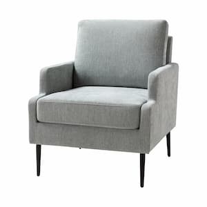 Daniel Sage Polyester Arm Chair with Chenille Thin-Notched Armrest and Tapered Metal Legs