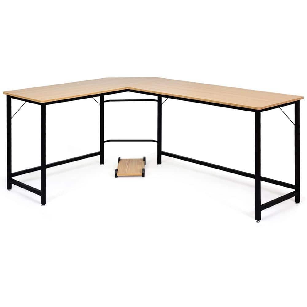 Costway Natural LShaped 66 in. Computer Desk Corner Workstation Study
