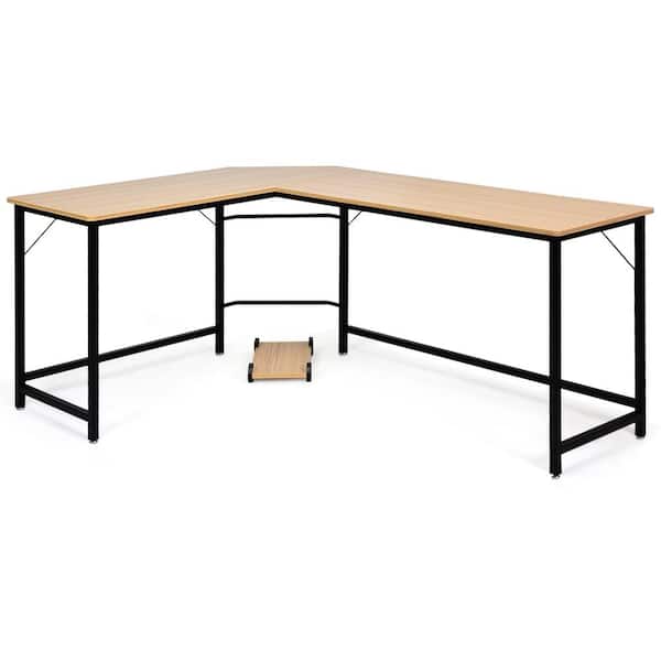 Costway Natural L-Shaped 66 in. Computer Desk Corner Workstation Sturdy Gaming Table Home Office