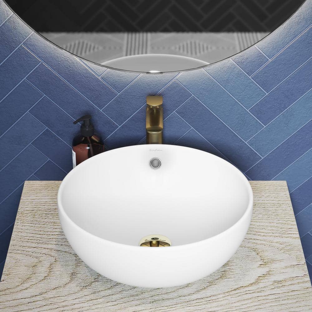 Matte White Ceramic Round Above-Counter Vessel Sink