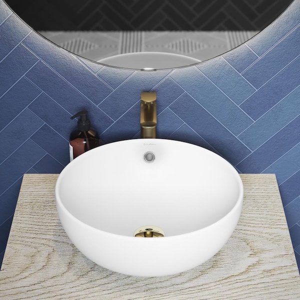 Swiss Madison Sublime Ceramic Round Vessel Sink in Matte White