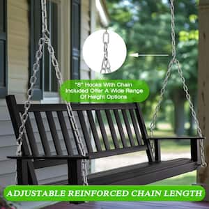 5 ft. Wood Patio Porch Swing Outdoor With Chains and Curved Bench, Black