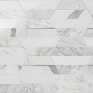 Hepburn White 7.55 in. x 8.74 in. Polished Marble and Brass Floor and Wall Mosaic Tile (0.45 sq. ft./Each)