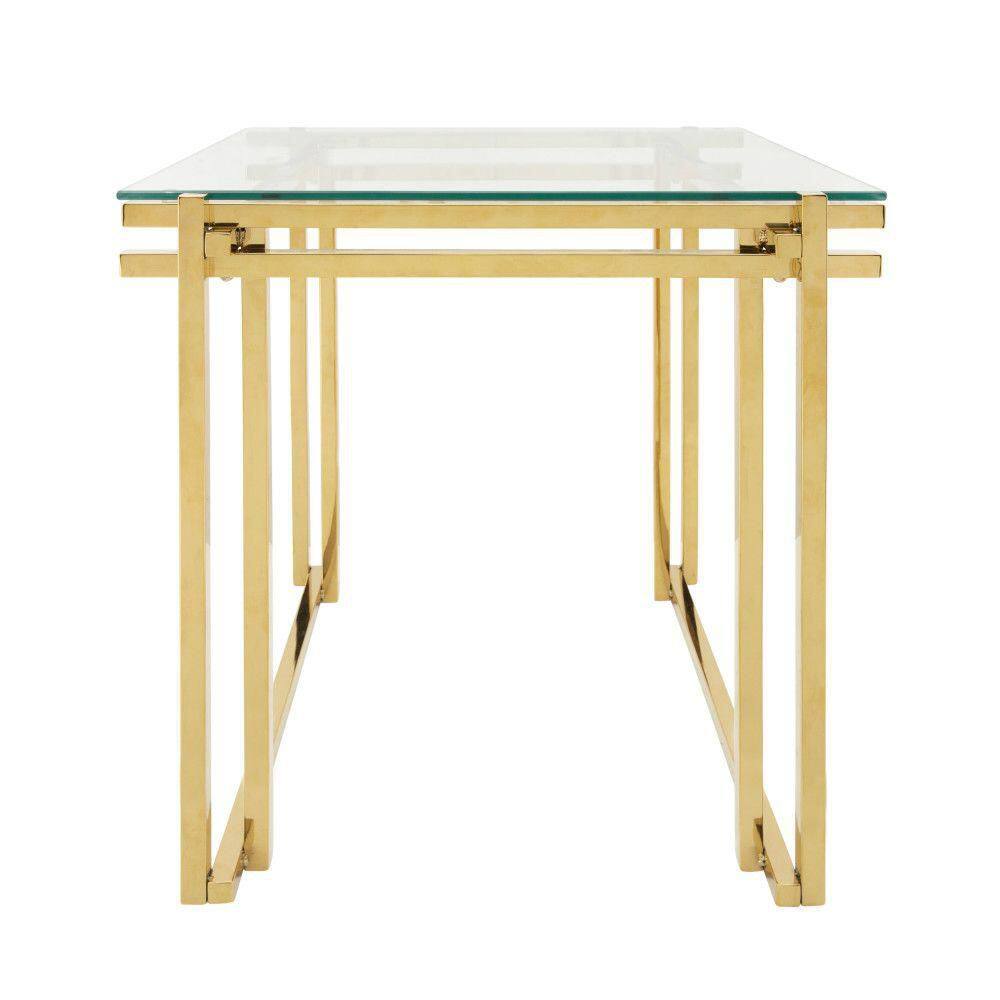 Elegant Gold Stainless Steel and Clear Glass Square Side Table