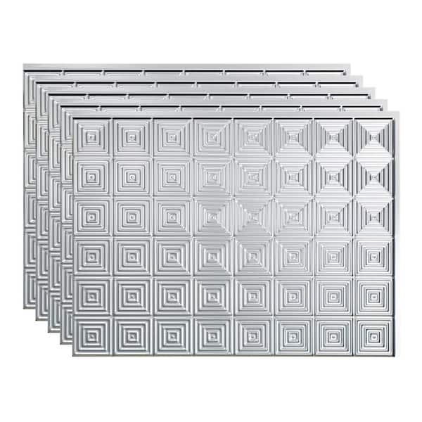 Fasade Miniquattro 18.25 in. x 24.25 in. Vinyl Backsplash Panel in Brushed Aluminum (5-Pack)