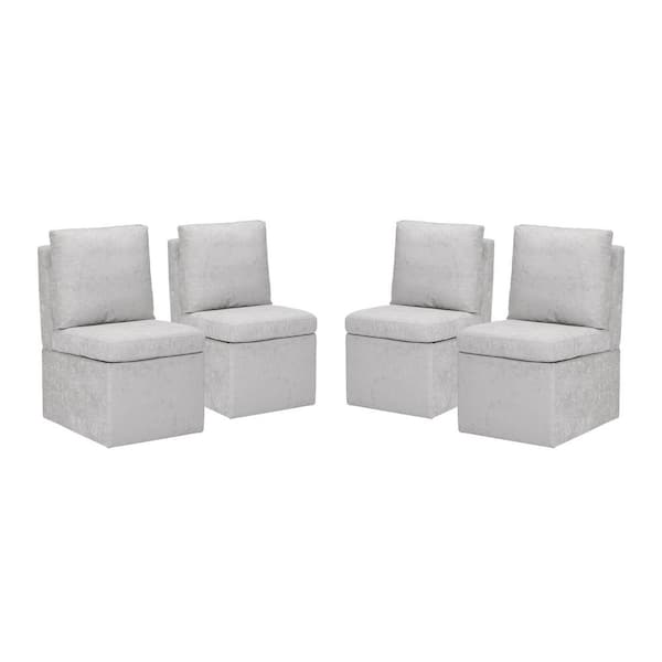 WESTINFURNITURE Stansberry Chenille Light Gray Fabric Upholstered Armless Dining Chair with Lift-Seat Storage, Caster Wheels (Set of 4)