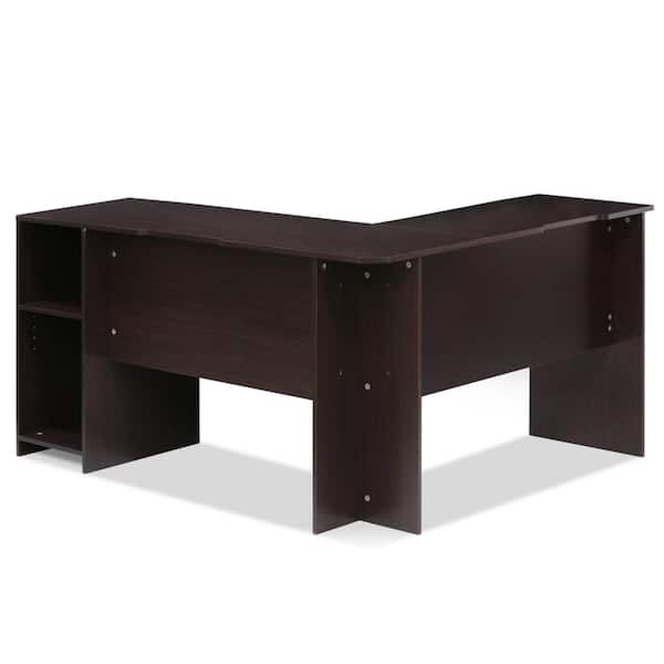 54 in. L-Shaped Espresso Computer Desk with Shelves