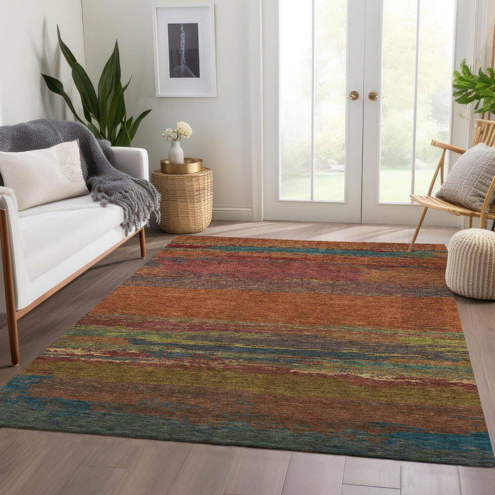 Terracotta Multicolor Synthetic Washable Rectangular Rug 2'6" x 3'10"