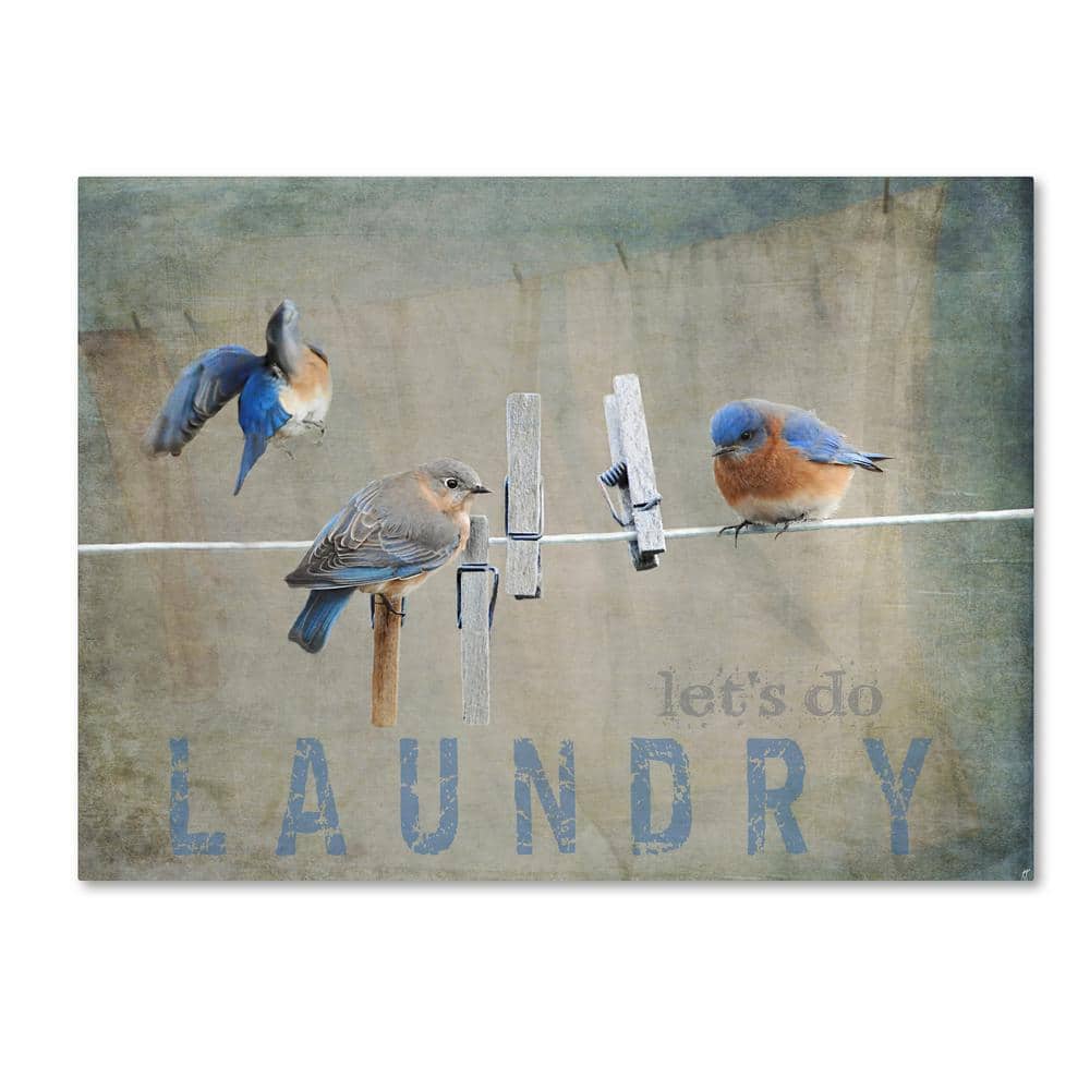 Bluebirds on Clothesline Framed Canvas Art for Nursery