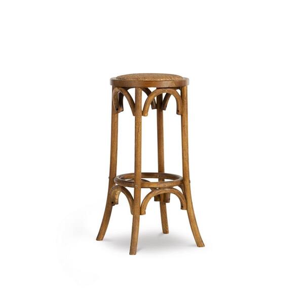 Linon Home Decor Posy 30 in. Brown Backless Wood Bar Stool with Rattan