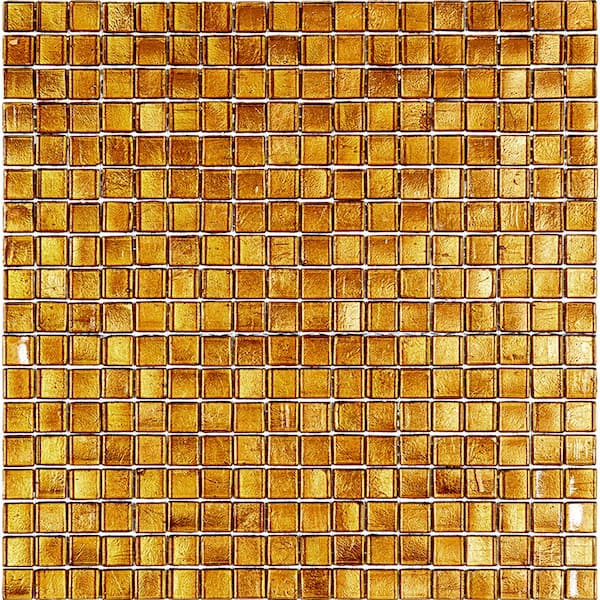 Skosh Glossy Goldenrod Brown 11.6 in. x 11.6 in. Glass Mosaic Wall and Floor Tile (18.69 sq. ft./case) (20-pack)