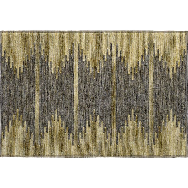 Mayfield Premium Machine Washable Indoor/Outdoor Geometric AMF647 Graphite 1 ft. 8 in. x 2 ft. 6 in. Area Rug