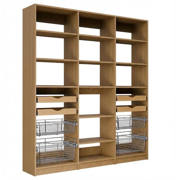 Alto Collection 60 in. W Oak Wall Mounted-Shelf Tower and 2 Shelf Towers w Pull Outs Wood Closet System