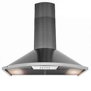 30 in. 343 CFM Convertible Wall Mount Range Hood with Push Button and LED Lights in Black Stainless Steel