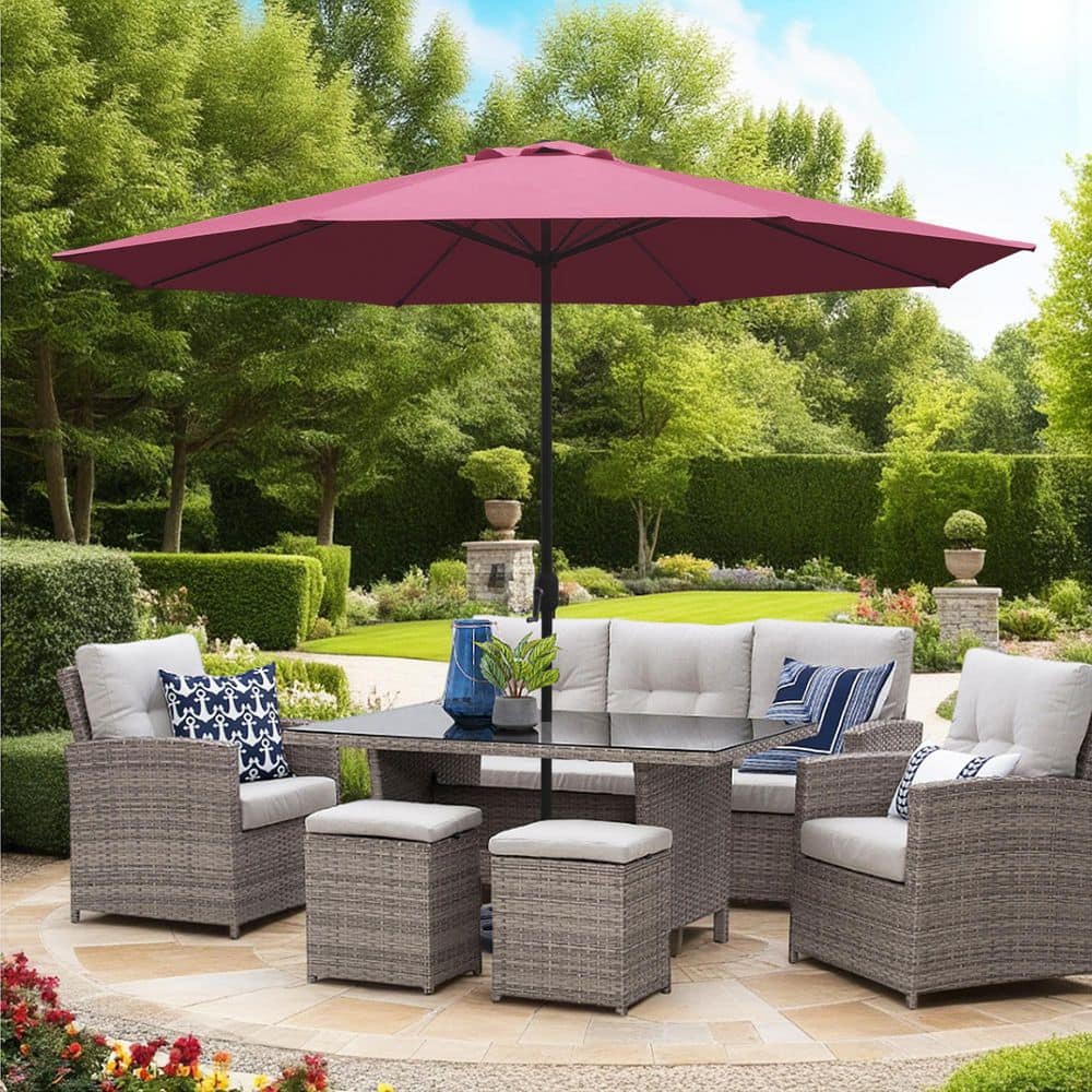 11 ft. Steel Market Crank Patio Umbrella in Burgundy price history on PriceWatchPro