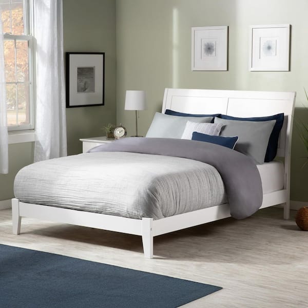AFI Portland White Full Solid Wood Frame Low Profile Platform Bed with Attachable USB Device Charger