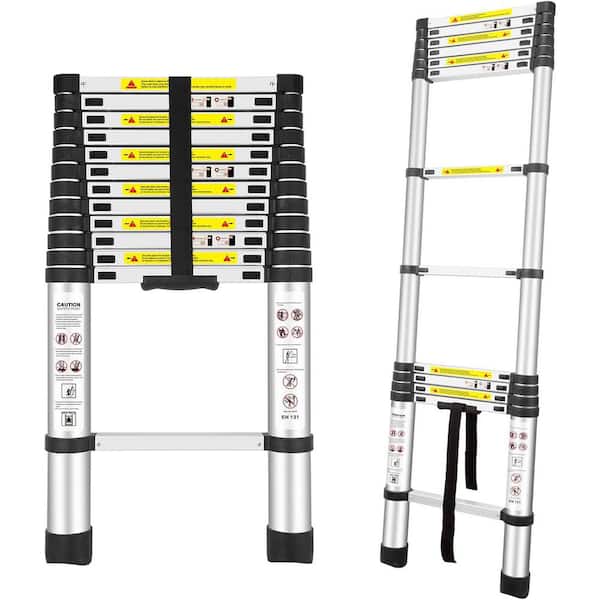 12.5ft Aluminum Telescopic Ladder, 330lb Capacity, EN131 Standard, for Indoor & Outdoor Use