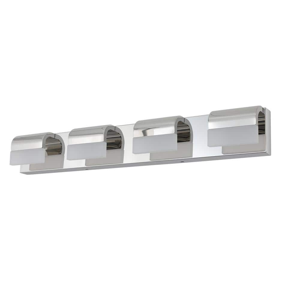 30 in. 4-Lights Chrome Integrated LED Vanity Light Bar with Frosted Acrylic