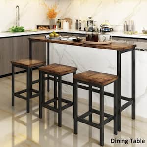 4-Piece Rectangle Wood Top Metal Frame Brown Dining Set with Footrest
