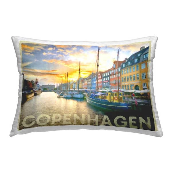 Stupell Industries Copenhagen City Canal Yellow Print Polyester 14 in. x 20 in. Throw Pillow